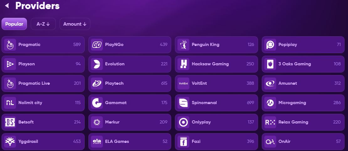 Sort game providers